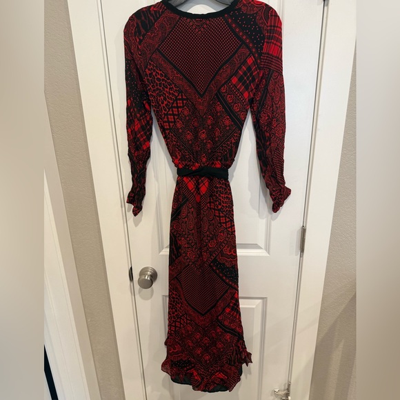 The Kooples Red & Black Mixed Print V-Neck Midi Dress NWT Size L - Picture 5 of 10